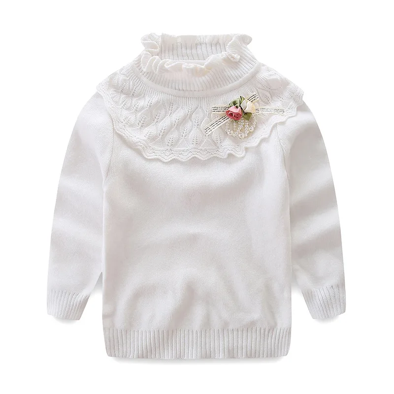 Осень-зима 2018 свитеры для девочек Rlyaeiz кружевная водолазка с оборками детская