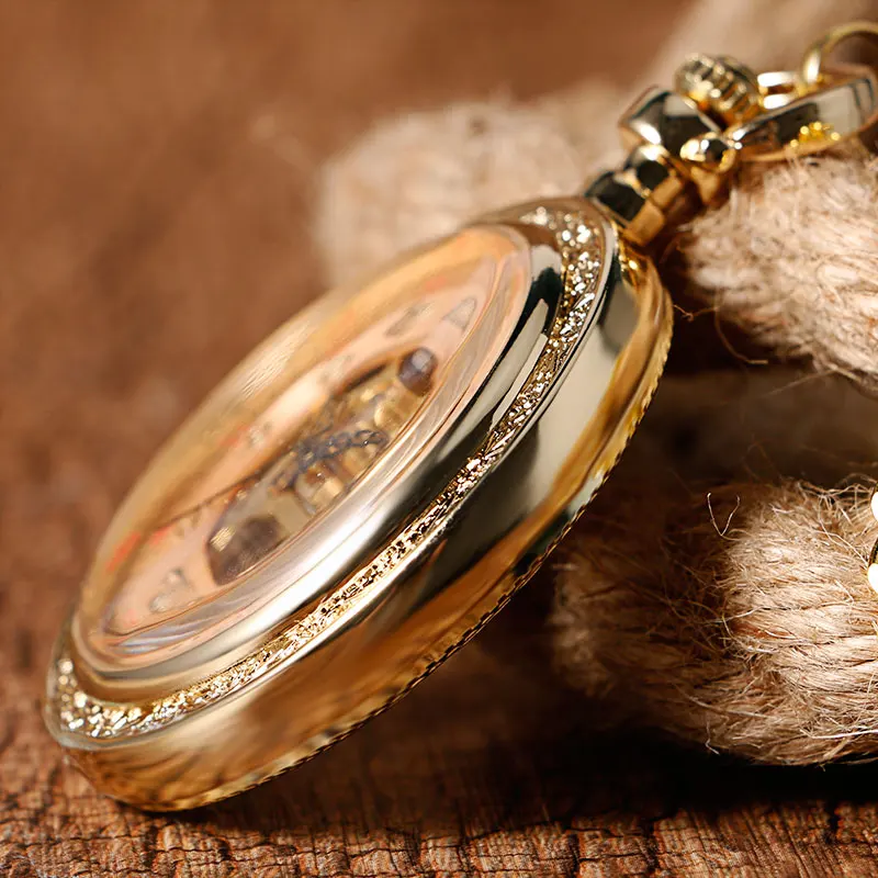 

Classic Open Face Full Gold Mechanical Hand Winding Pocket Watch Chain Fob Pendant Vintage Wind Up Fashion Men Women Gift