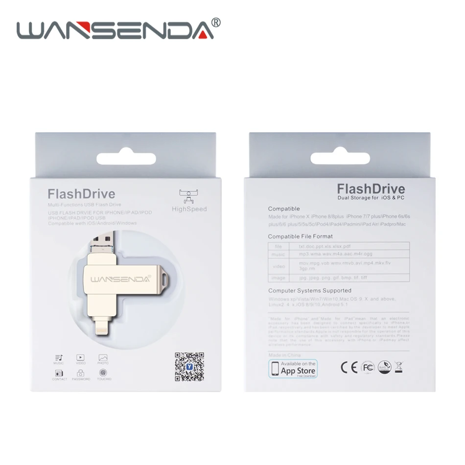 Wansenda OTG USB - USB3.0  iPhone/iPad/IOS/Android/ 128  64   , 32   , 16  - 3  1