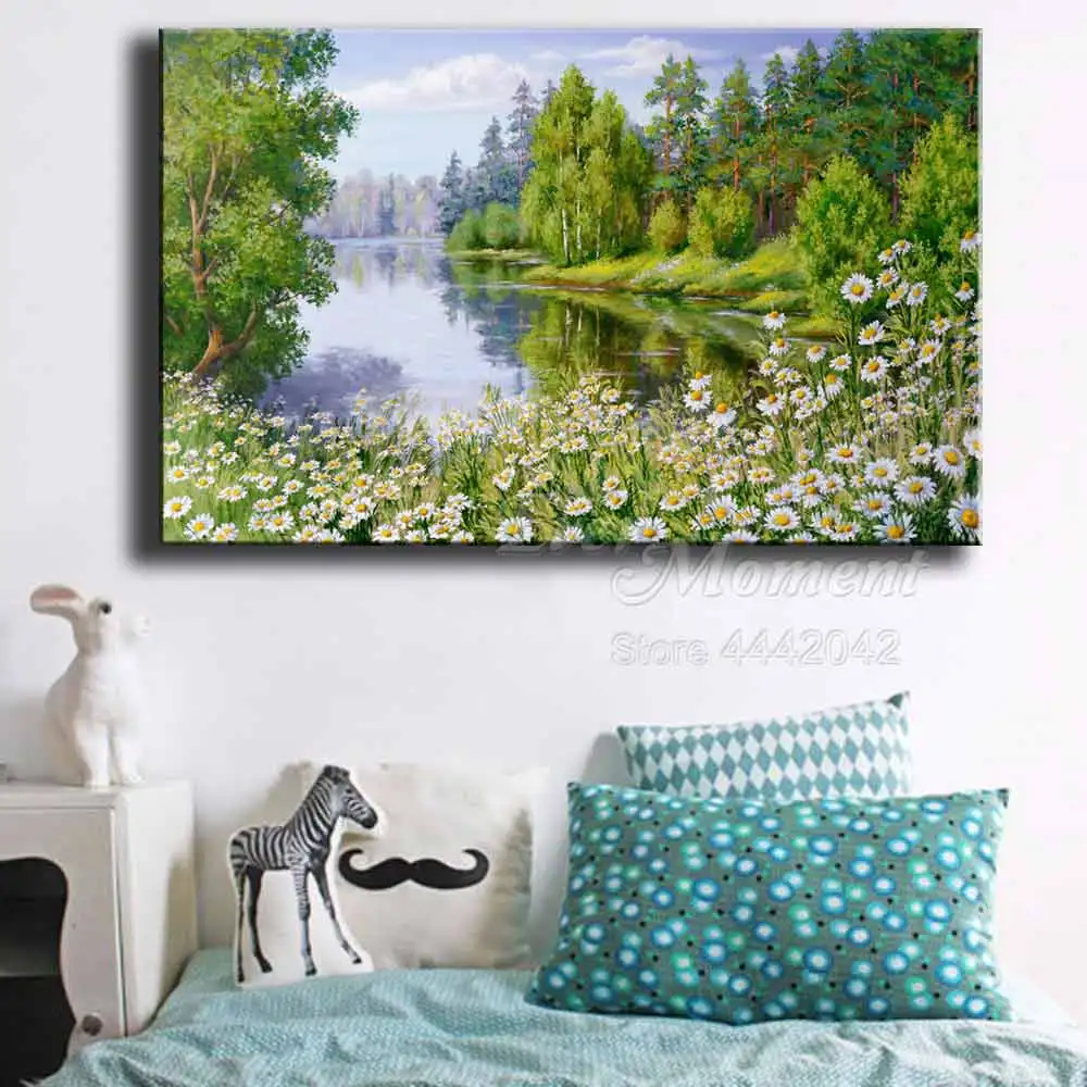 Когда-нибудь момент алмазов картина Пейзаж Деревья река сезон: весна-лето камни в