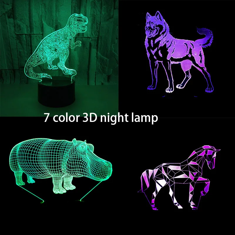 7 цветов Зебра Лошадь лампа 3D визуальные Светодиодные ночные светильники для