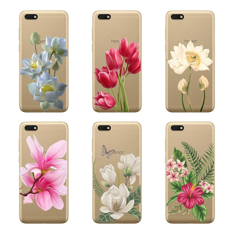 Чехол для huawei y5 lite 2018 мягкая задняя крышка из ТПУ с цветком кремния и черным