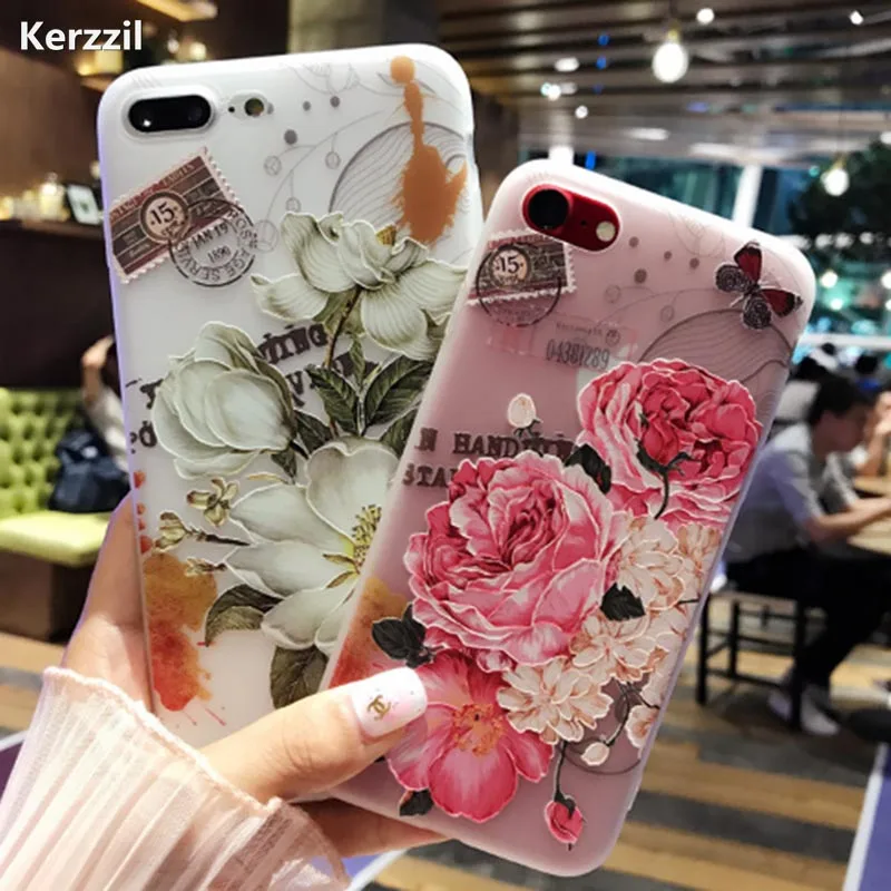 Kerzzil чехол для телефона с объемным рельефным персиковым кружевом и розами iPhone 7 6 6S