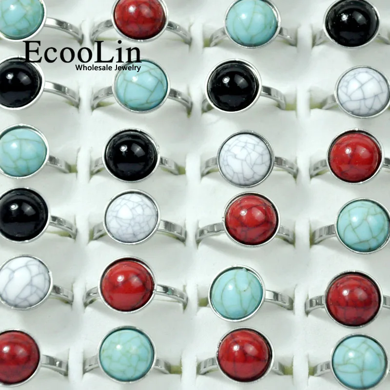 10 шт. Марка EcooLin модные кольца из нержавеющей стали с бирюзовым камнем для женщин