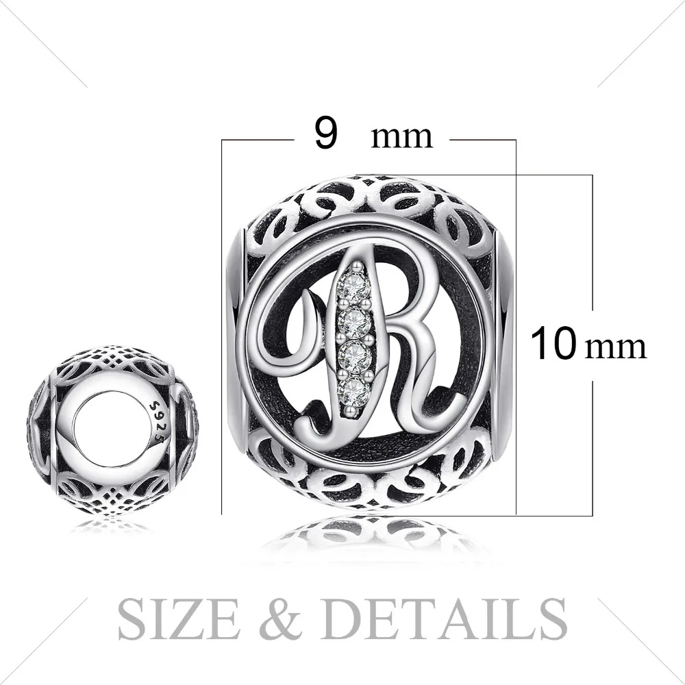 Jewelrypalace стерлингового серебра 925 Буква R жемчужный бисер Подвески Fit Браслеты