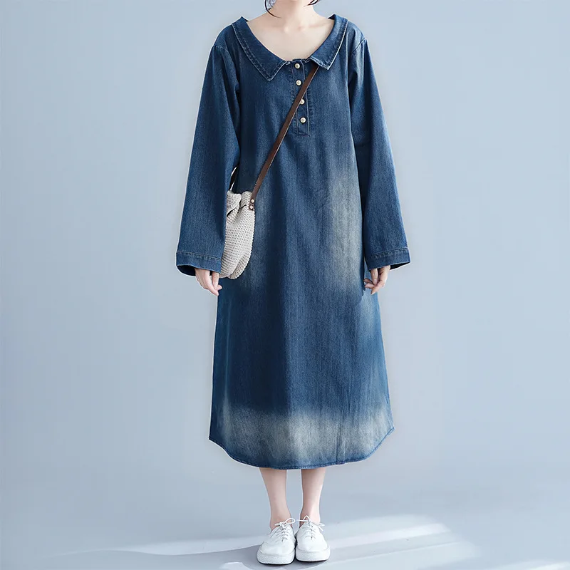 Женское модное джинсовое платье с длинным рукавом корейские свободные