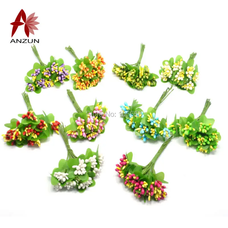 

100pcs double colour Artificial flower stamen pistil for gift box Wire Stem Mulberry party Hair wreaths accessories
