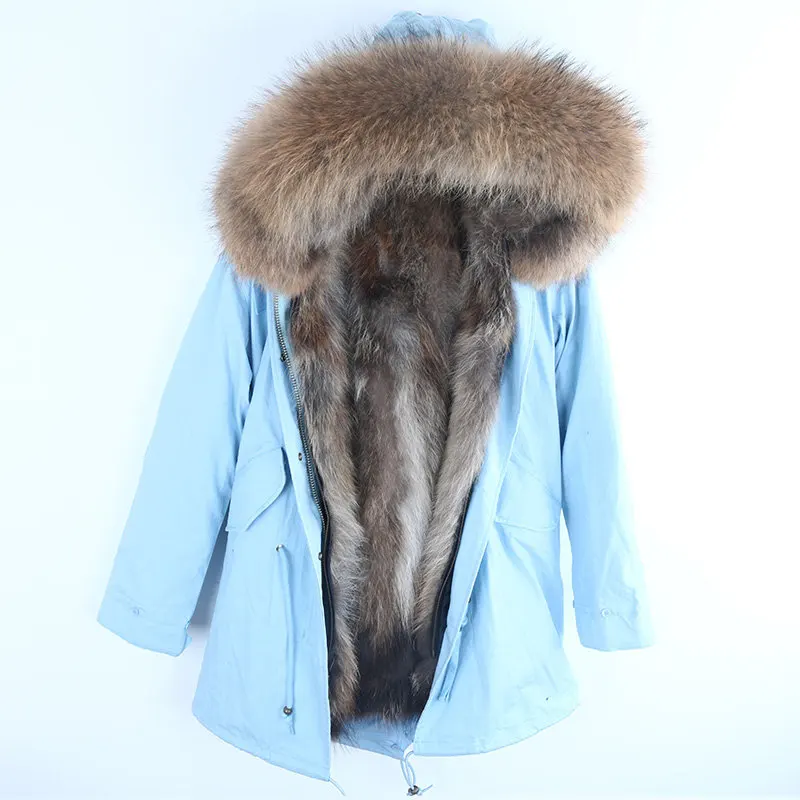 new long women winter jacket thick parkas raccoon natural real fur collar coat hooded real warm fox fur liner outwear