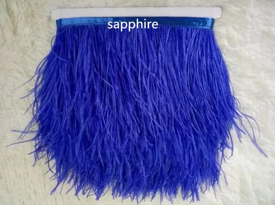 sapphire 2 ярдов/партия, высокое качество, натуральные страусиные перья, кружевное украшение, 3-4 дюйма/8-10 см, широкий выбор цветов на выбор - Цвет: sapphire