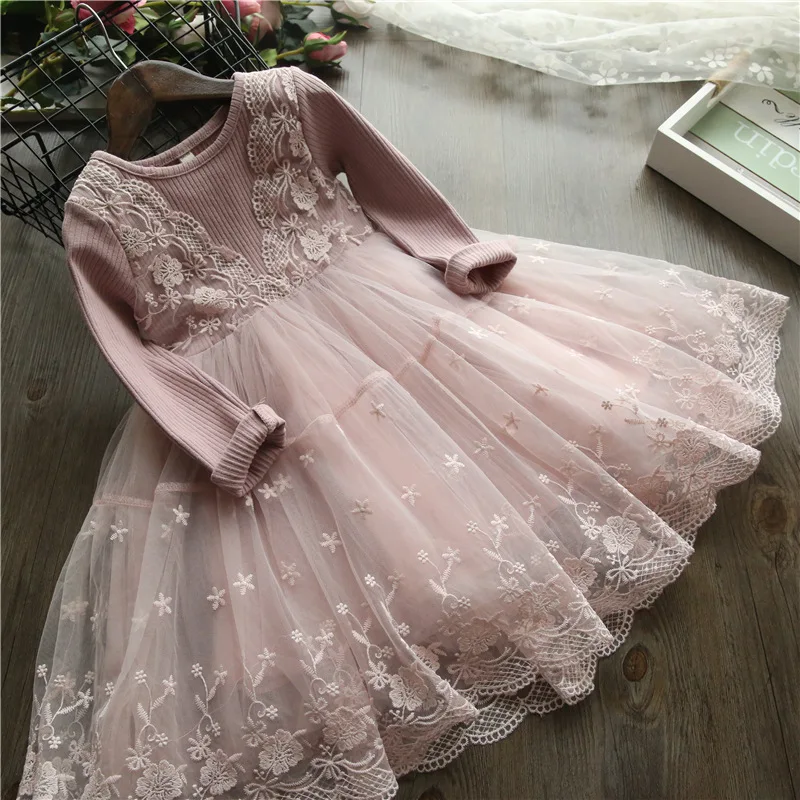 2019 Fashion Spring Autumn Girls Dress lace Mesh Long Sleeve Girl Clothes Baby Princess For Children Clothing | Детская одежда и