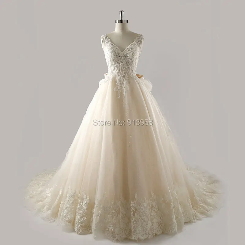 Реальные Фотографии YRW30 Robe de Mariage Hochzeitskleid Большой Лук Голой Спине Цвета
