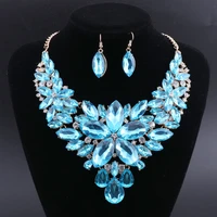 oeoeos elegant floral bridal jewelry sets for women blue crystal engagement necklace earrings sets wedding jewelry