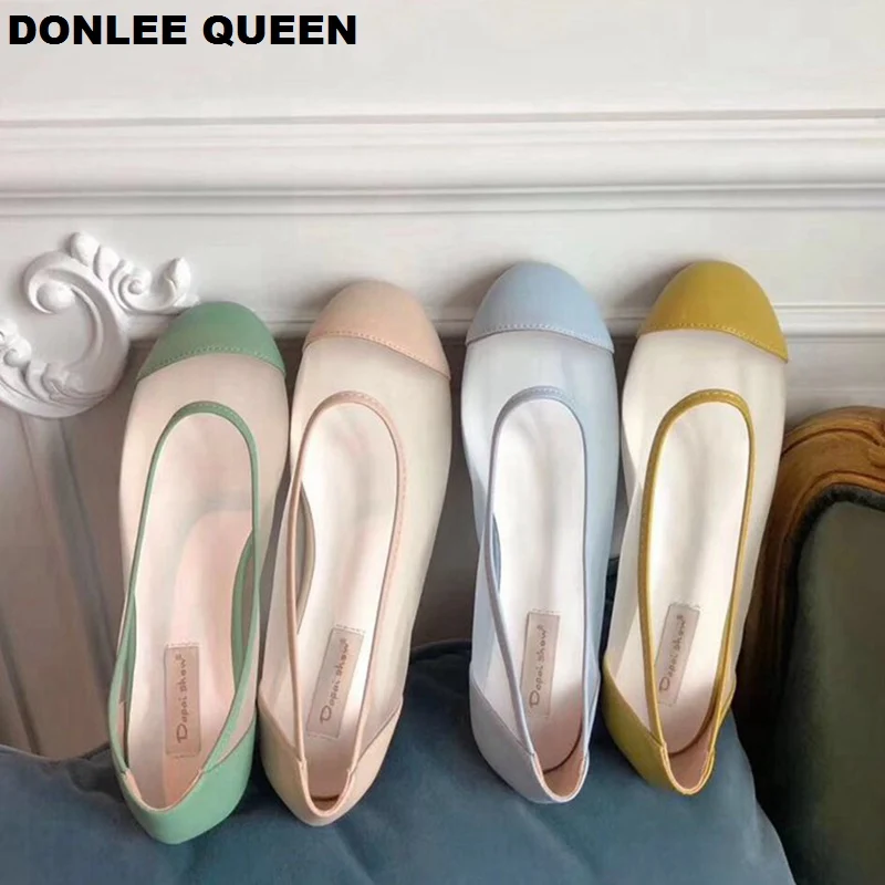 2019 г. яркие цвета балетки на плоской подошве женские летние с закругленным носком