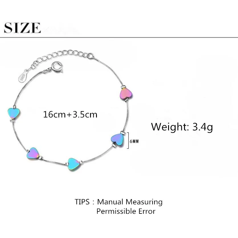 

New Gradient Color Heart Bracelets For Women Trend Creative 925 Sterling Silver Jewelry Accessories Party Gifts Bijoux SAB17