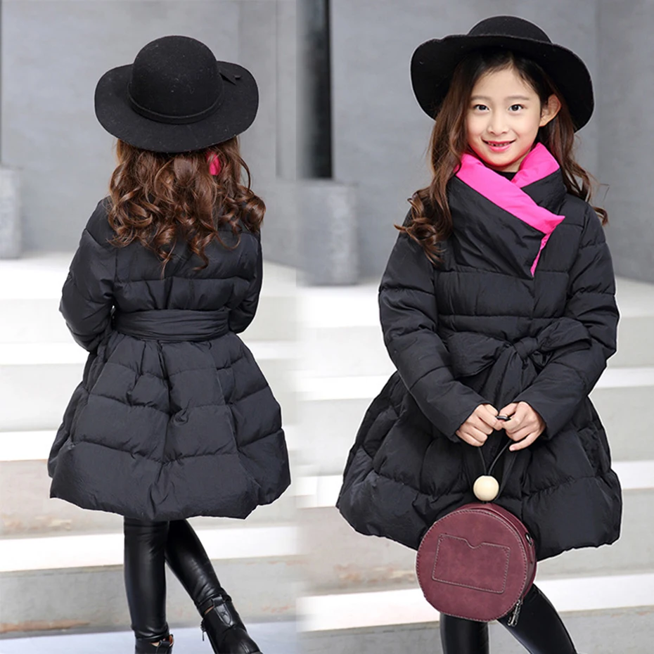 Зимняя парка для девочек плотные детские комбинезоны с высоким воротом и бантом