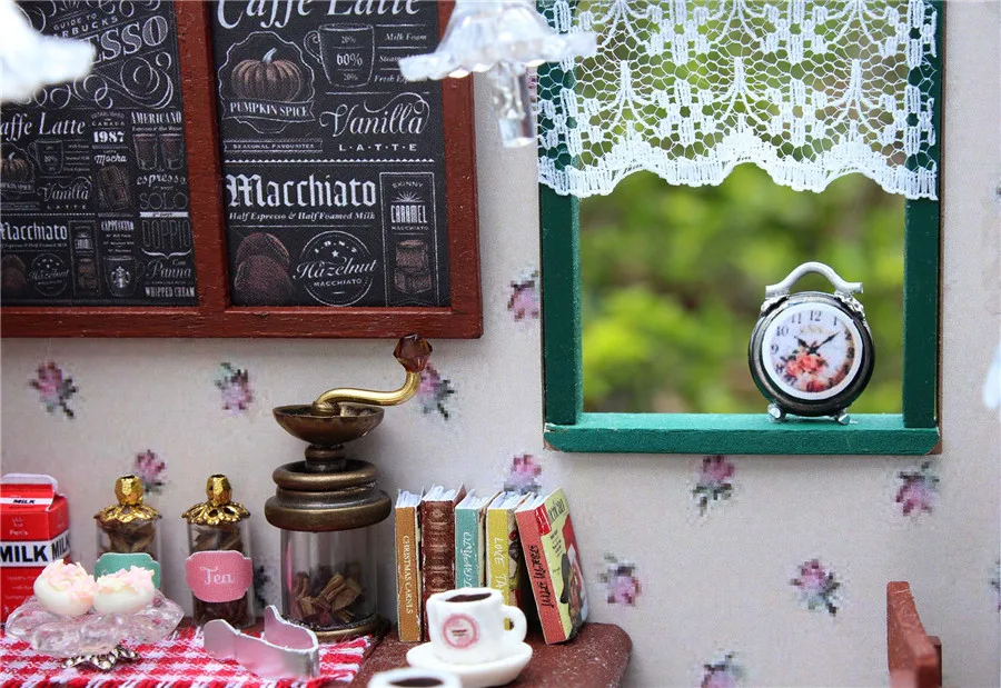 Кукольный дом мебель miniatura DIY звезда кофе бар деревянные ручной работы взрослые игрушки для детей подарок на день рождения Z-005