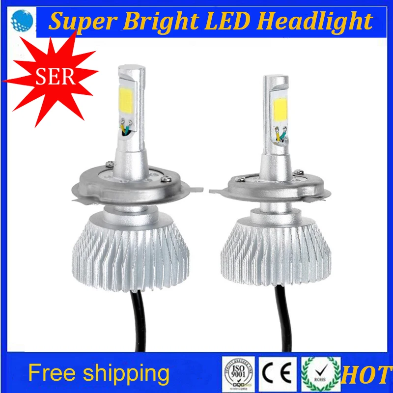 Бесплатная доставка супер яркий автомобиль H4 светодиодные фары лампы COB высокой