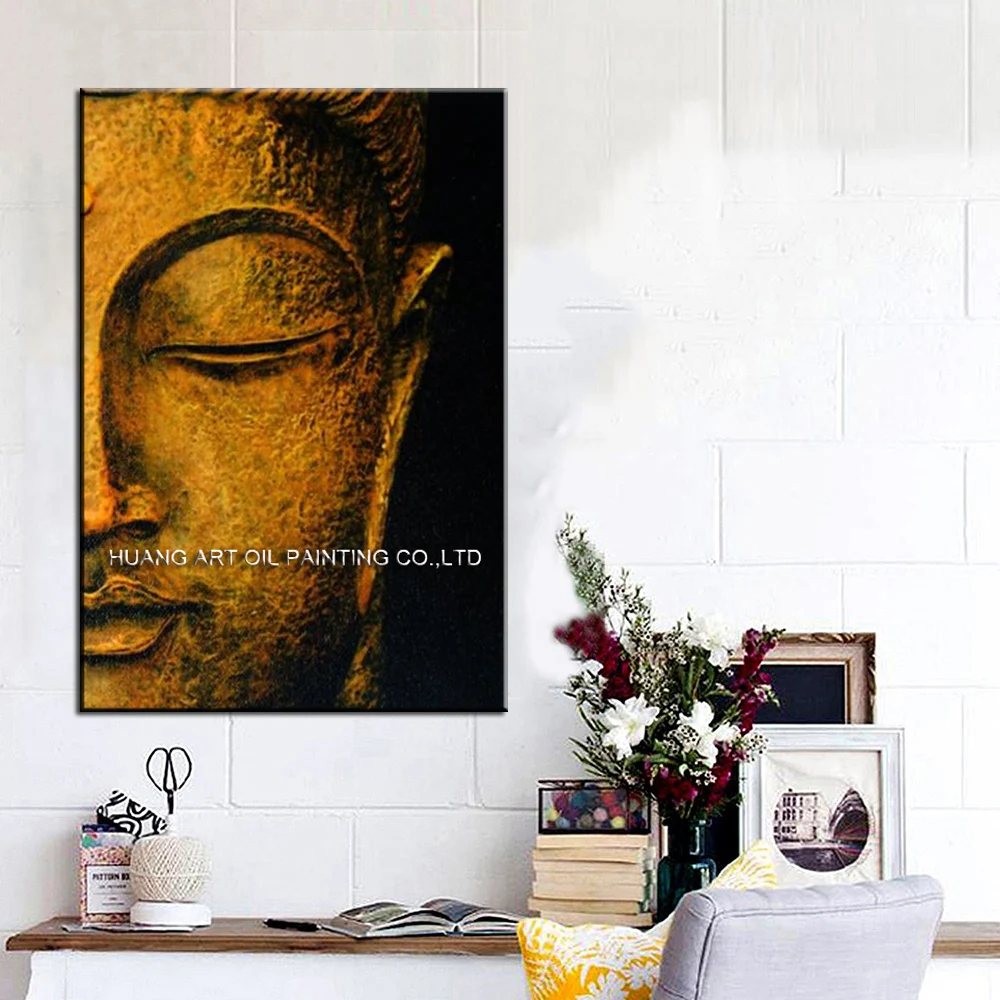 Free Shipping Best Wall Decoration Handmade Buddha Portrait Painting On Canvas Hand-painted Abstract Modern Half Face Art | Дом и сад