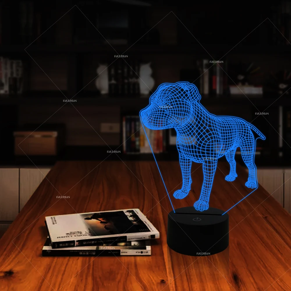 Ночсветильник в виде собаки с 3d дизайном сенсорный переключатель 7 цветов лампы