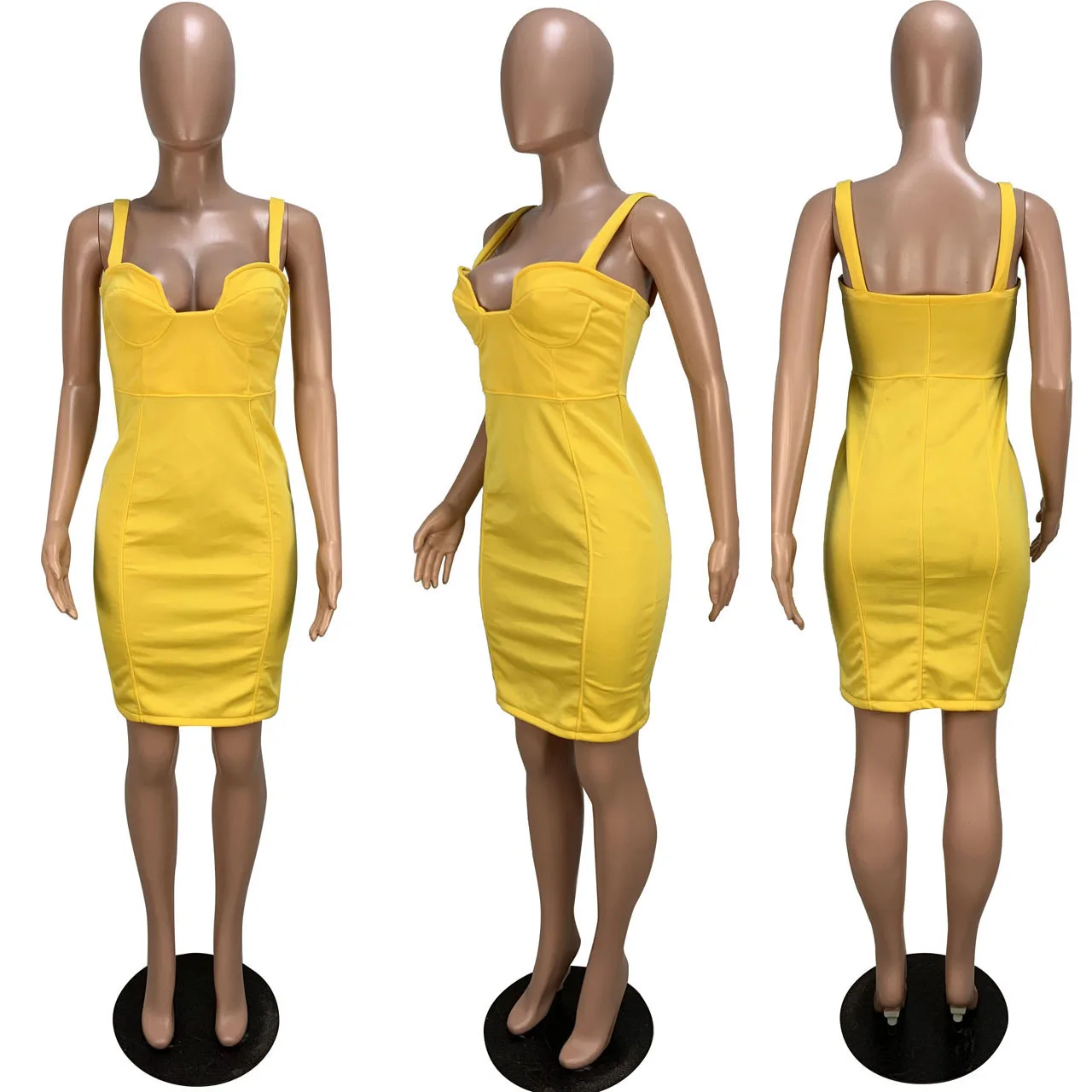2019 New Women Summer Spaghetti Strap Plunging V-neck Bodycon Midi Dress Knee Length Club Party Dresses Vestidos 2 Color CY1113 | Женская