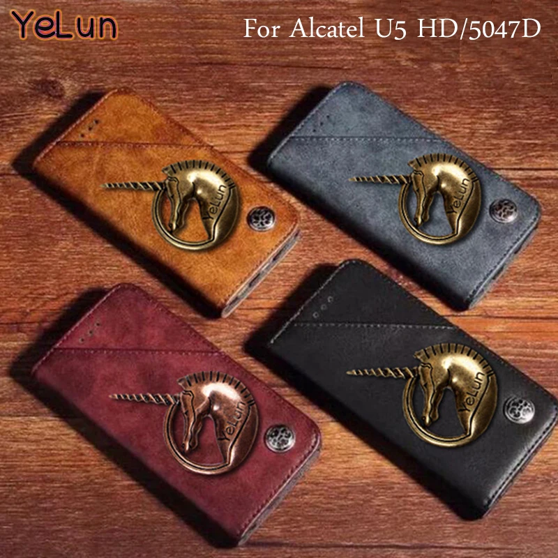 YeLun для Alcatel U5 HD Мобильный телефон случае Роскошные Единорог кожаный флип чехол