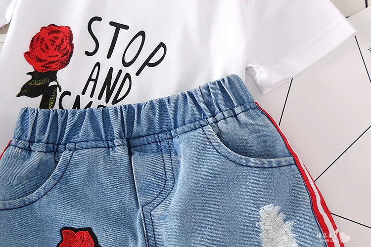 Комплект одежды для новорожденных девочек топы с короткими рукавами и цветочным