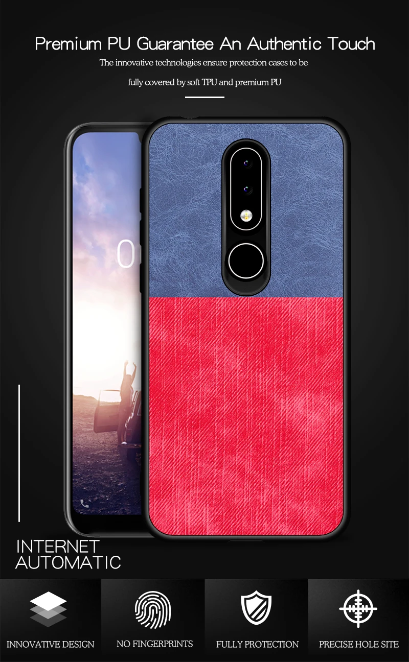 SRHE для Nokia X6 чехол для Nokia 6,1 Plus из искусственной кожи и джинсовой ткани, мягкое Силиконовое полное заднее покрытие для Nokia X6 TA-1099