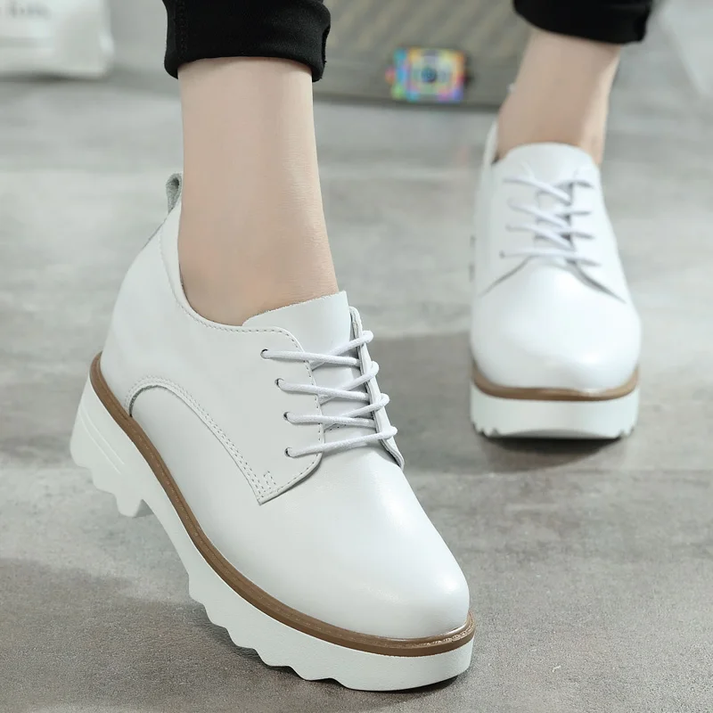 Кроссовки женские из натуральной кожи туфли оксфорды плоская подошва модная