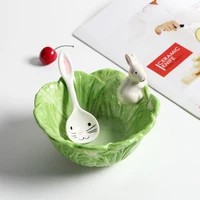 ceramic cartoon rabbits bowl cabbage style dishes rabbits plate fruit salad bowl tableware home party decor dining supplies