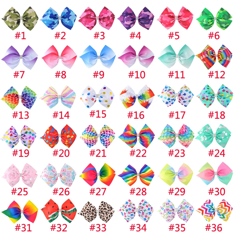 

36PCs/LOT 7 Inch Girls Print Big Rhinestone Hair Clip Children Alligator Hair Bow Hairpins Kids Headwear Women Hair Accessories