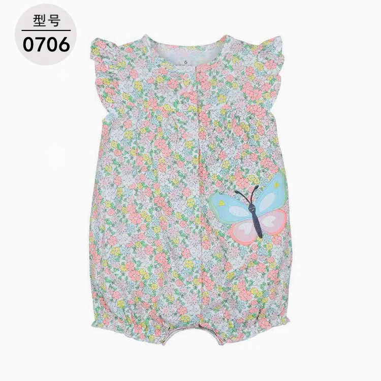 XINI MOMMY/Летний однобортный сдельник для ребенка, короткая Детская летняя одежда, детский костюм с круглым вырезом, модная одежда с цветочным рисунком, ALI76