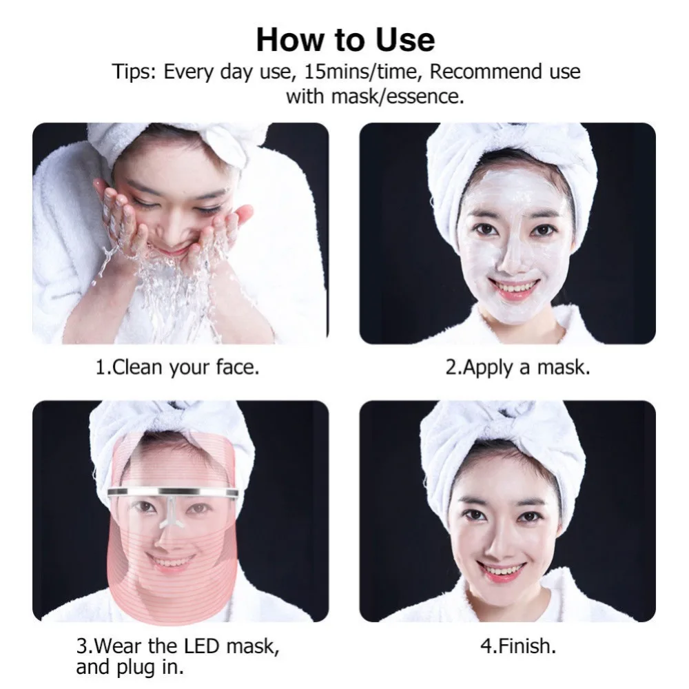 

3 Colors LED Facial Mask Electric Beauty Instrument Facial SPA Skin Rejuvenation Wrinkle Acne Removal Face Skin Care Treatment