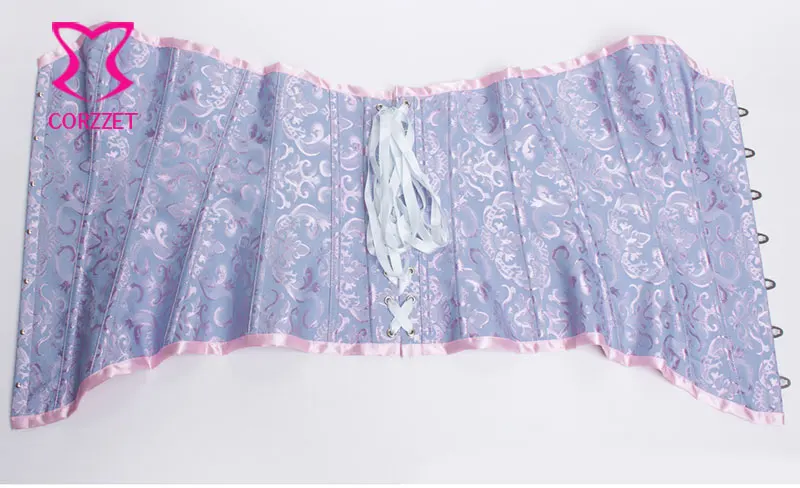 Сексуальный жаккардовый синий тугой корсет со шнуровкой на талии и бюстье