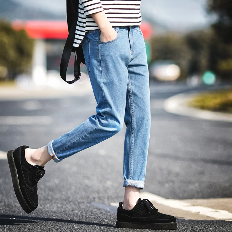 

Fashion 2020 Summer jeans Young men Harem pants feet Hip Hop Street City Solid Slim Fit Teenagers ankle length pants Denim