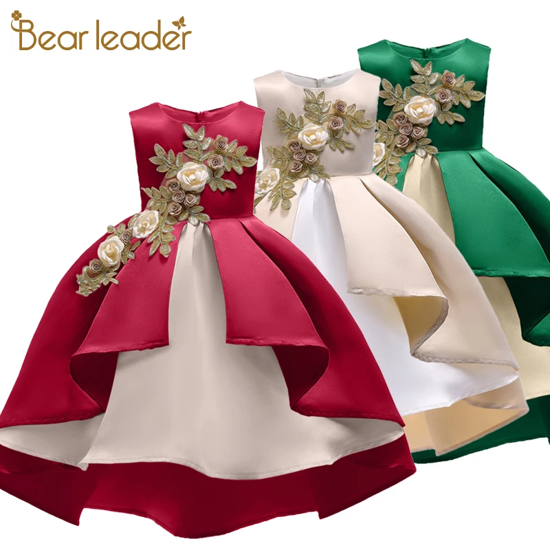 Bear leader/платья для девочек Новинка года, вечерние платья без рукавов с жемчужинами и цветами для девочек Полосатое платье принцессы с бантом на бретелях для детей возрастом от 3 до 8 лет