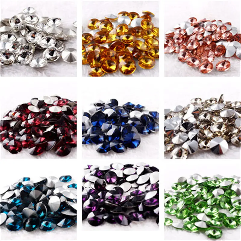 All Sizes 8mm10mm12mm14mm16mm18mm Satellite Glass Rhinestone Colors Glass Crystal Fancy Stone Pointed Back Round Jewelry Stones