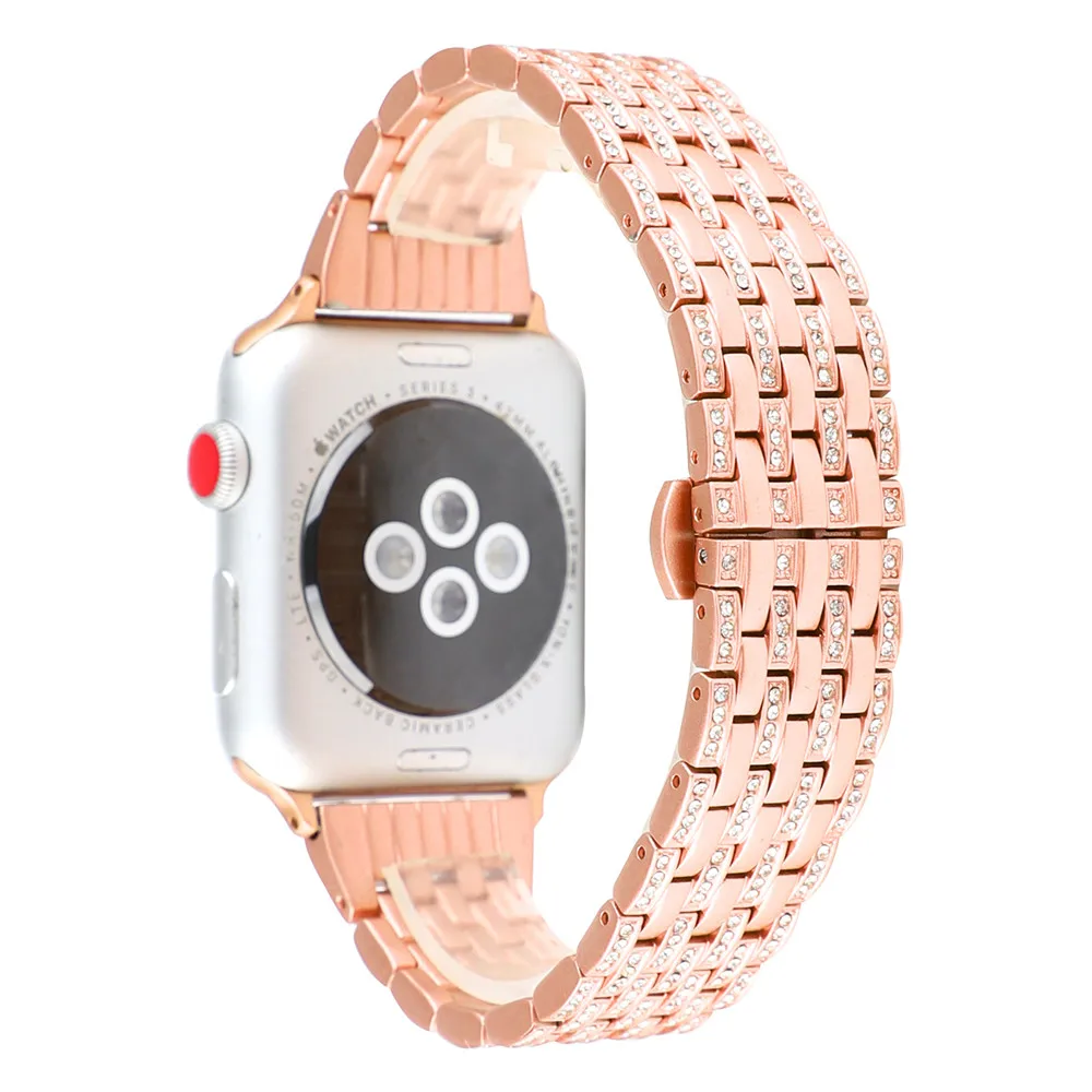 Rose gold Модные рифленая нержавеющая сталь браслет для наручных часов Apple Watch, версии 40/44/38 мм/42 мм, ремешок для запястья серии 5, 4, 3, 2, 1, с металлическим ремнем - Цвет ремешка: Rose gold