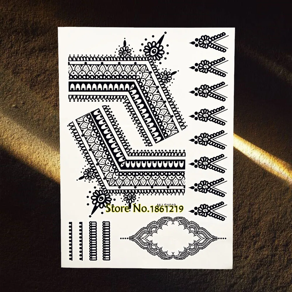 Большие временные тату наклейки черная хна браслеты 20x15 см ювелирные изделия для