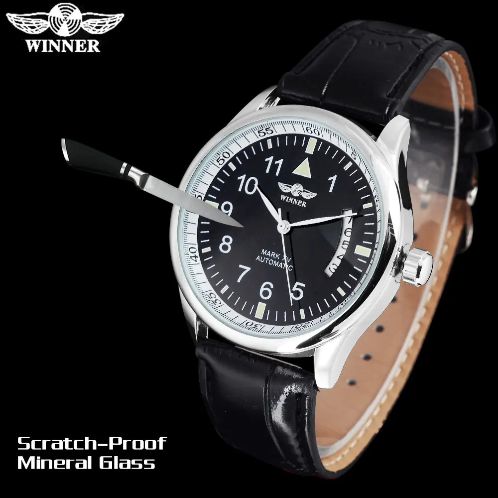 Часы мужские механические с кожаным ремешком автоматические серебристые |