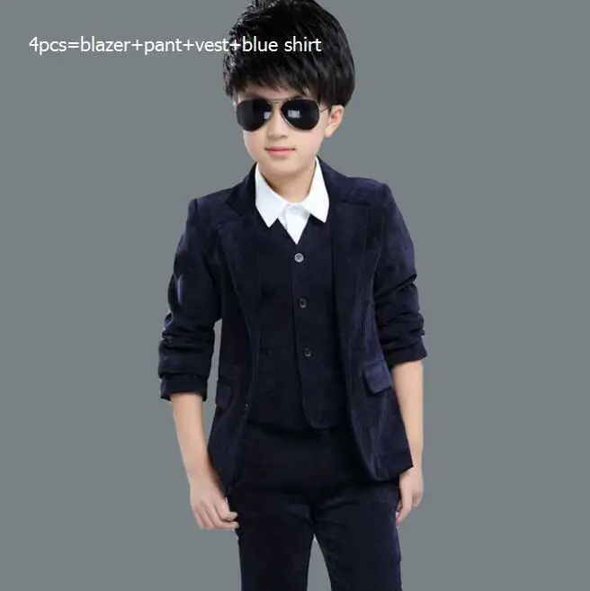 navyblue4pcsblue Weoneit/торжественный костюм для мальчиков с цветочным принтом; платье для свадебной вечеринки; детский Блейзер; жилет; брюки; рубашка; 4 предмета; детский смокинг; костюм для выступлений на выпускной - Цвет: navyblue4pcsblue