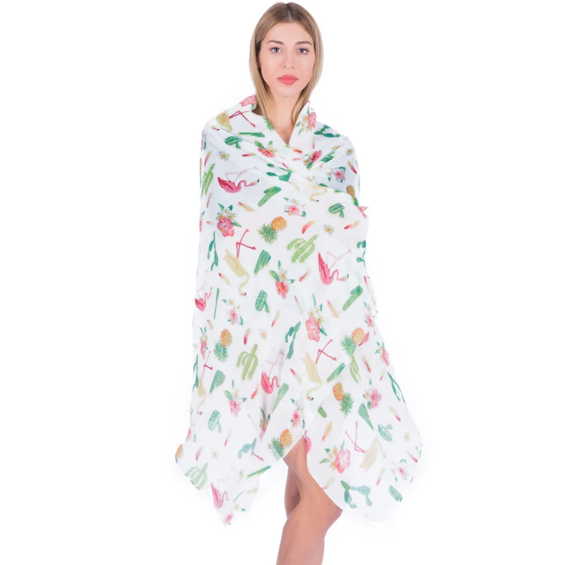 Женская длинная шаль накидка FS хиджаб Пашмина шарф с принтом флагминго женские