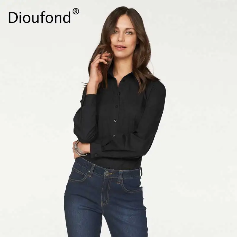 Dioufond однотонные офисные женские рубашки женская блузка с длинным рукавом Формальные белые Blusas Femininas хлопковая рубашка с отложным воротником для женщин