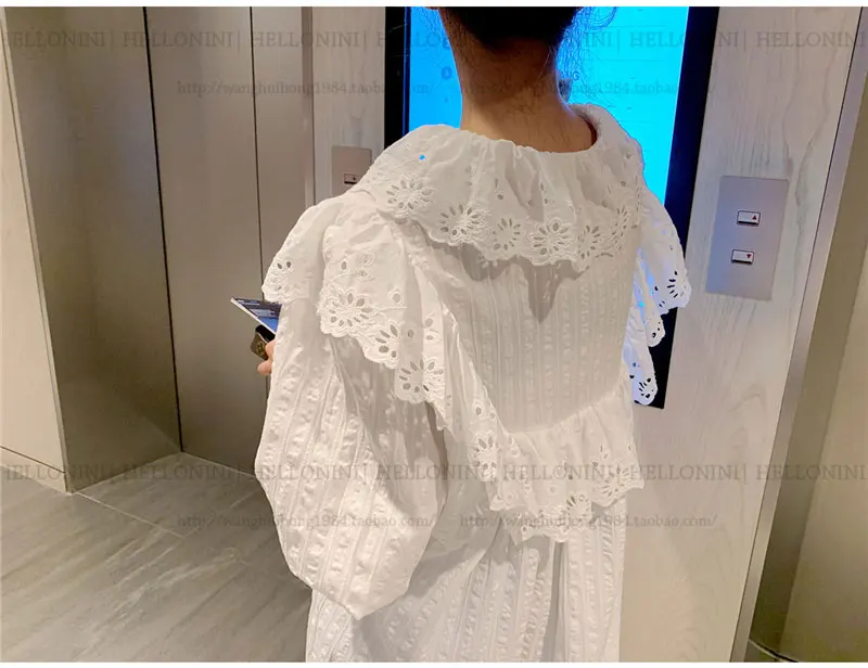 

Lotus Leaf Edge Hollowed-out Lace in Korean Version of Loose Long Skirt cotton dress