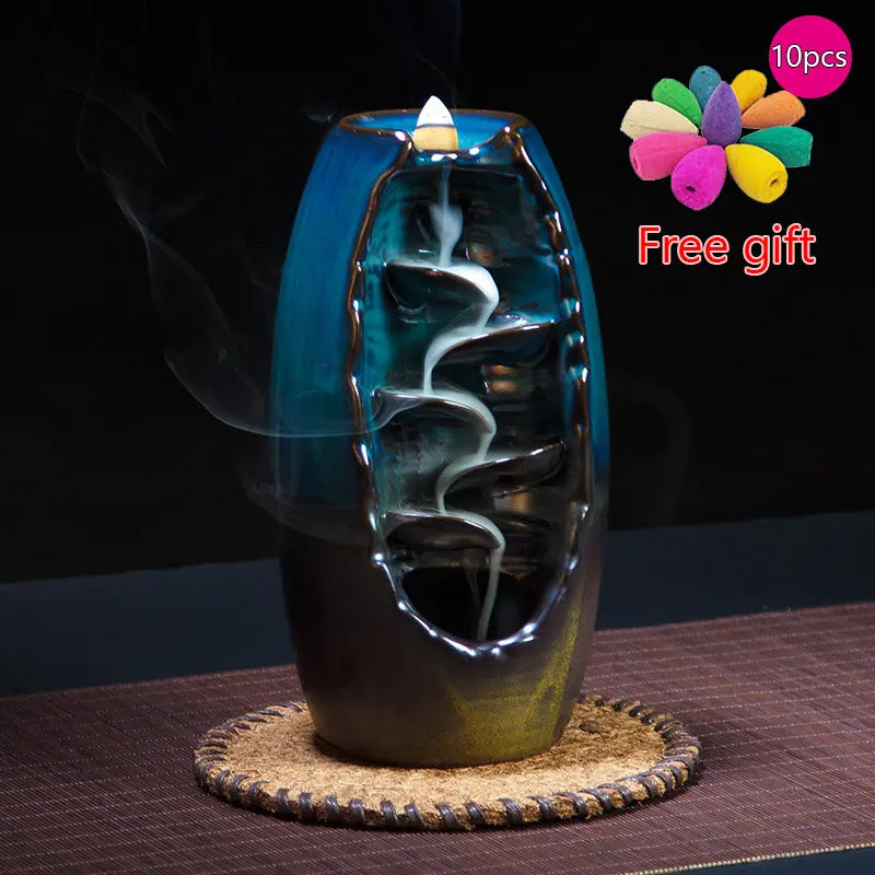 Incense Burner Керамическая курильница для благовоний, конус с дымом и водопадом, держатель для благовоний, курильница, ароматерапия, диффузор, украшение для дома и офиса - Цвет: Incense Burner
