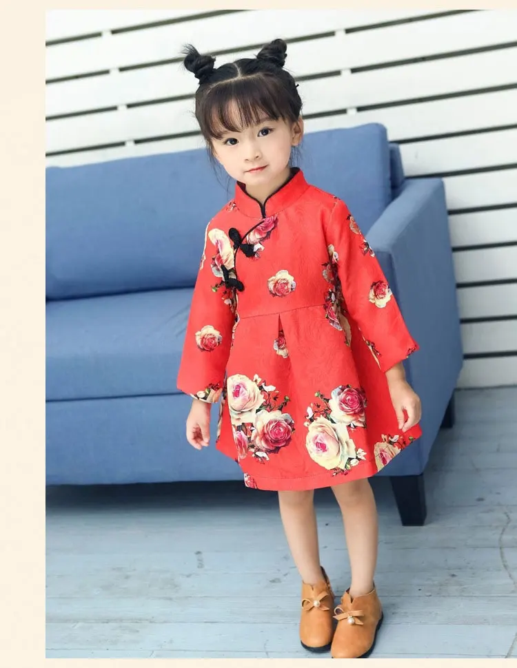 Cheongsam/платья принцессы для детей; платье-пачка с цветочным узором для девочек; Весенняя модная верхняя одежда; детская одежда для девочек; одежда для малышей