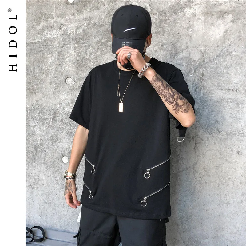 2019 футболка большого размера Летняя короткая на молнии свободная в стиле хип хоп
