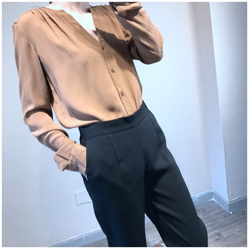 Блузка женская из натурального шелка с длинным рукавом в офисном стиле|Блузки| |