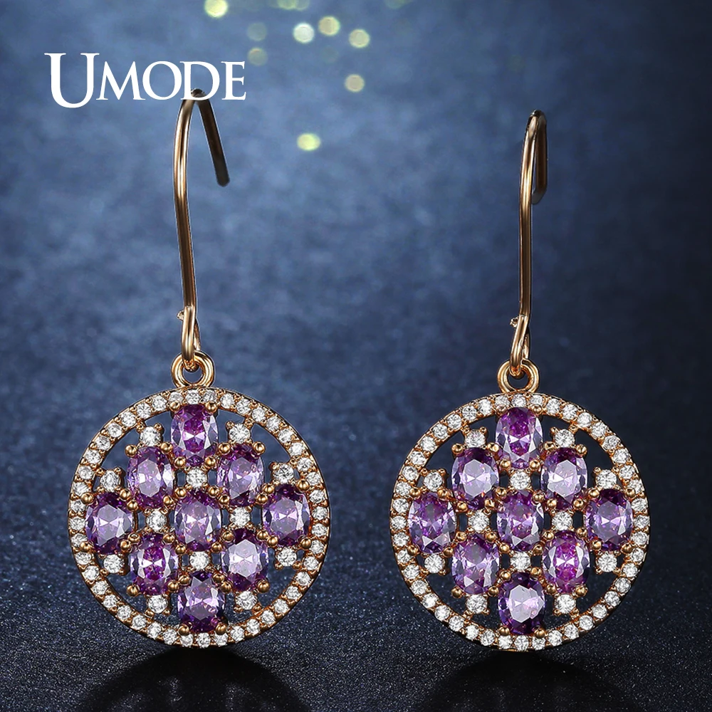 UMODE Новые Модные фиолетовые серьги капли с камнями из фианита для женщин золотого
