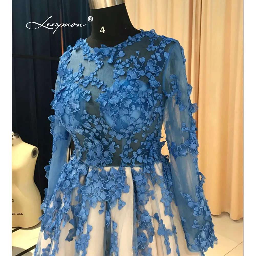 Королевский Синий С Длинными Рукавами Короткое Коктейльное Платье 2017 Длина До