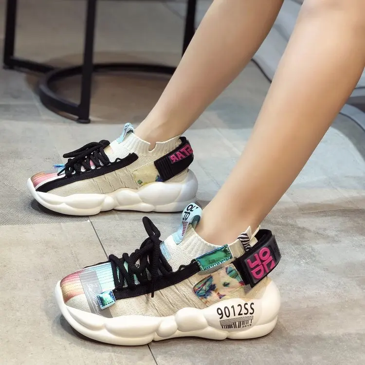 Женские кроссовки на платформе сетчатые женские толстой подошве модная женская